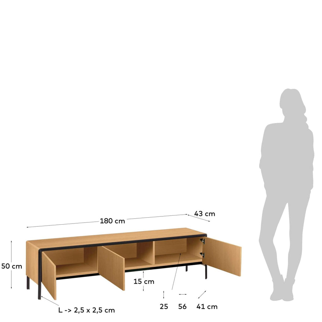 Nadyria oak wood veneer 3 door TV stand