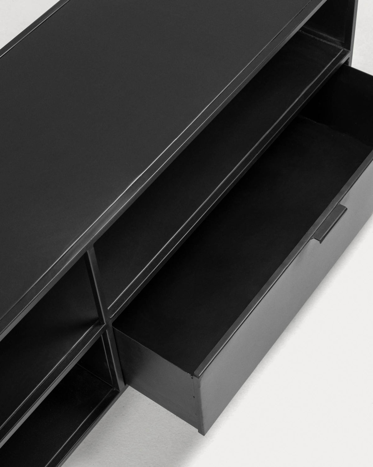 Shantay metal TV stand in a painted black