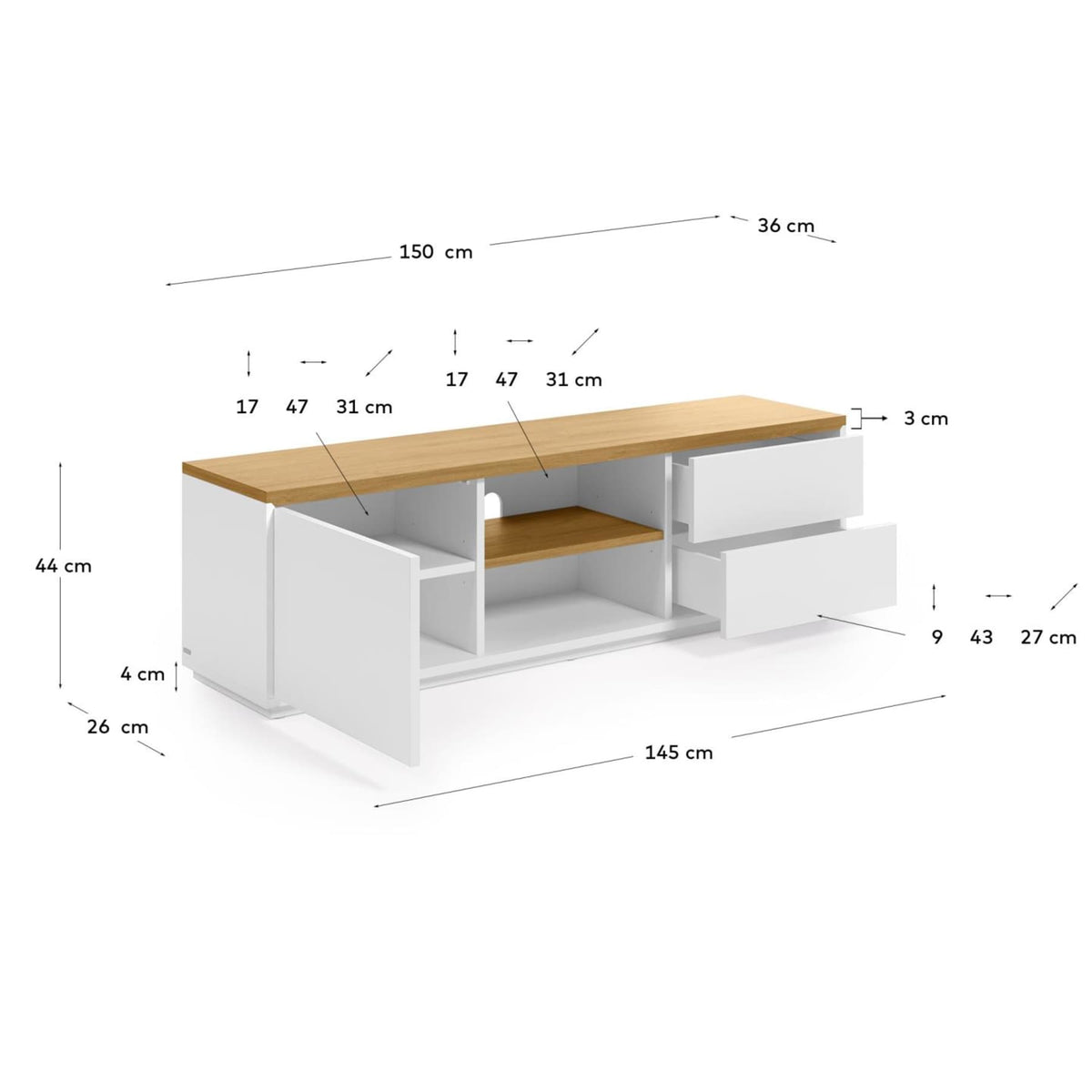 Abilen oak wood veneer TV stand