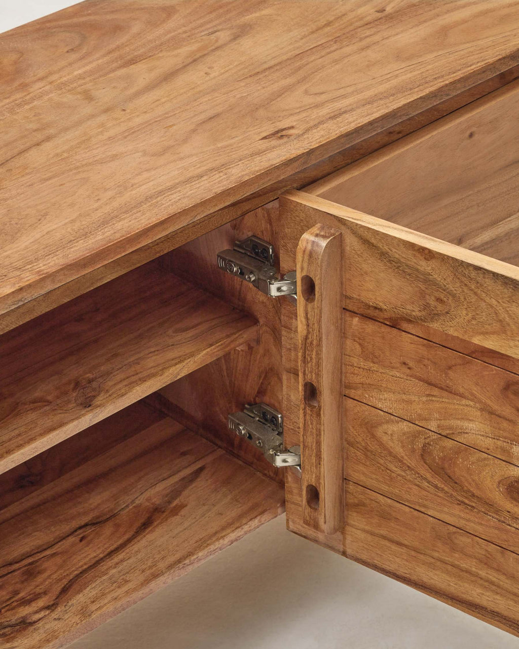 Uxue 3-door TV stand in solid acacia wood