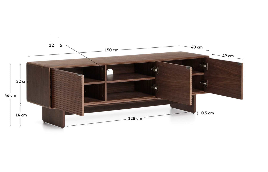 Norlen 3-door TV stand in walnut veneer