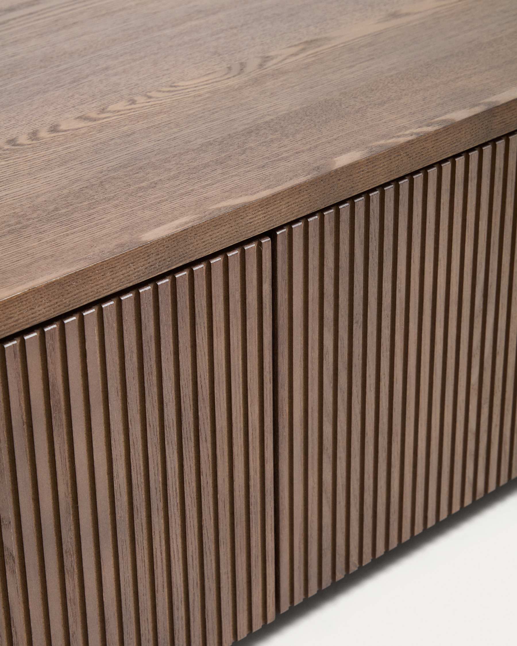 Helvine 4-drawer TV stand in ash veneer with walnut finish