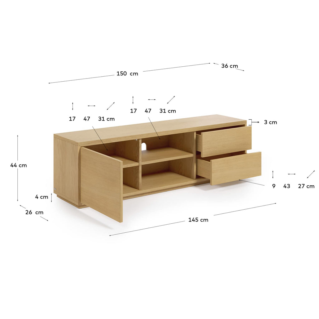 Abilen oak wood veneer single door TV stand