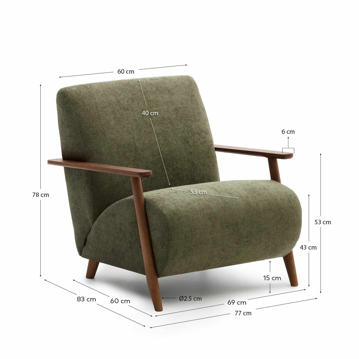 Meghan armchair in green chenille