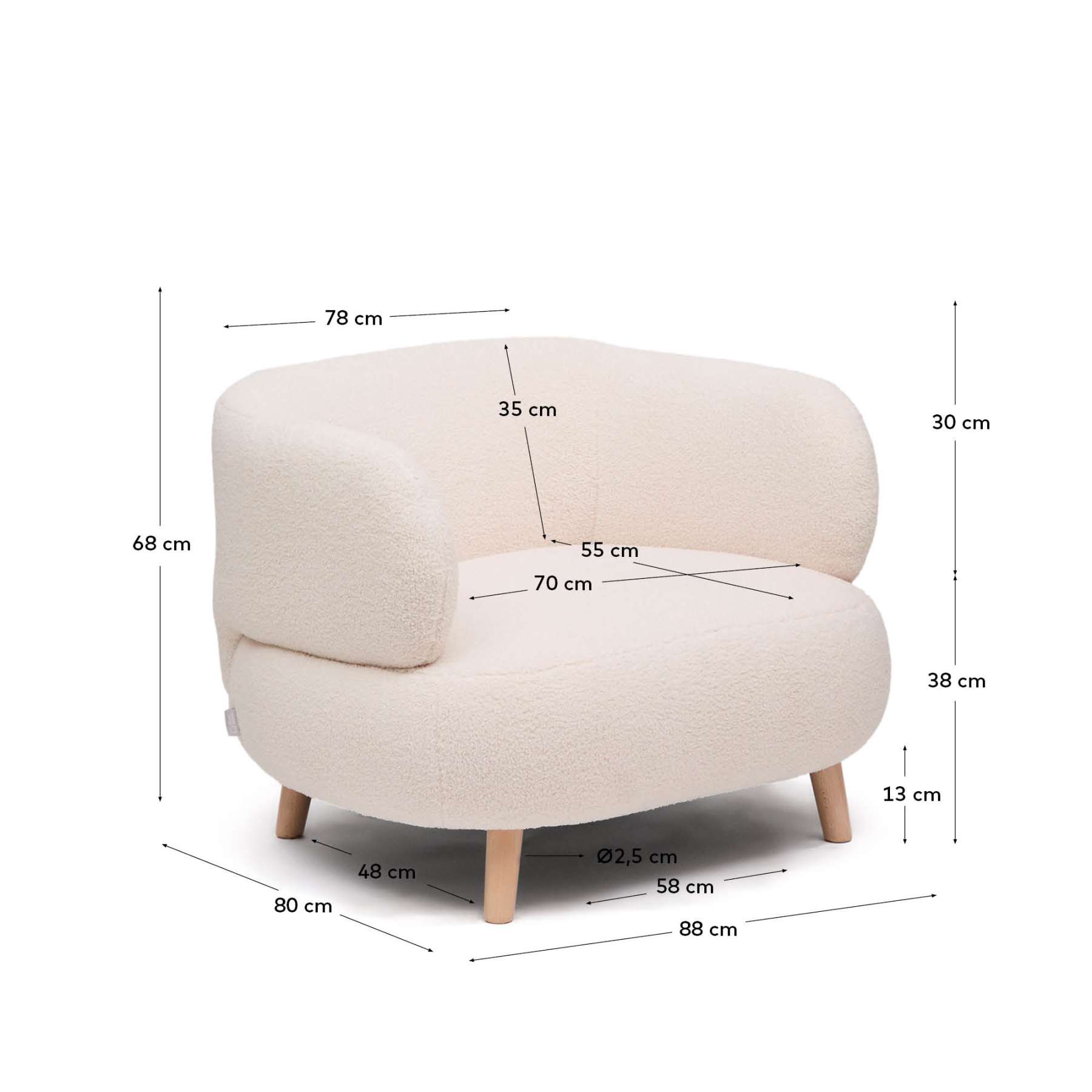 Luisa armchair in ecru boucle
