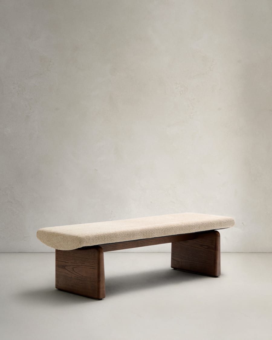 Topaz bench in beige chenille and FSC 100% solid ash