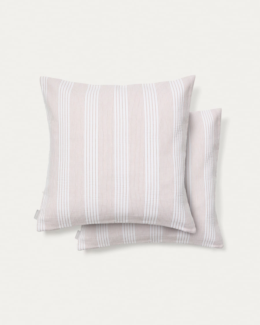 Macie set of 2 red and beige striped 100% cotton cushion