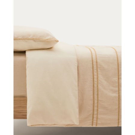 Linara Set of Duvet Cover and Pillowcases in Beige Cotton