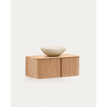 Salaya ash laminated plywood bathroom cupboard in a natural finish, 90 x 45 cm