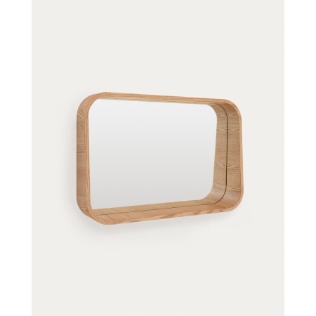 Salaya ash laminated plywood framed mirror in a natural finish, 90 x 60 cm