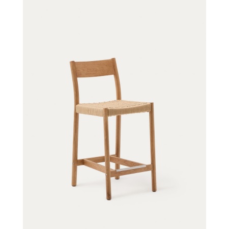 Yalia stool with a backrest in solid oak wood in a natural