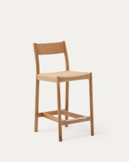 Yalia stool with a backrest in solid oak wood in a natural