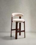 Granite stool in brown chenille and solid ash wood