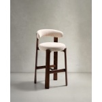 Granite stool in brown chenille and solid ash wood
