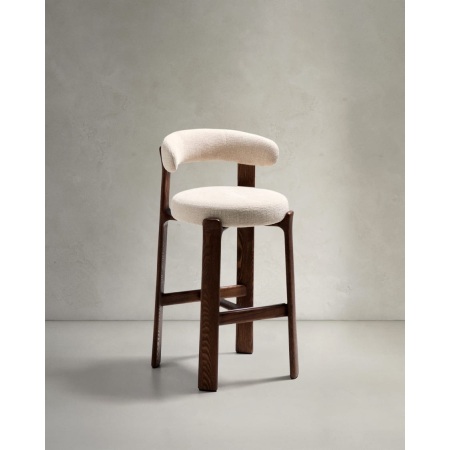 Granite stool in brown chenille and solid ash wood
