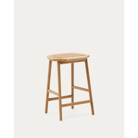 Enit stool made of beige paper cord and solid oak