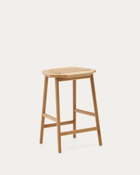 Enit stool made of beige paper cord and solid oak
