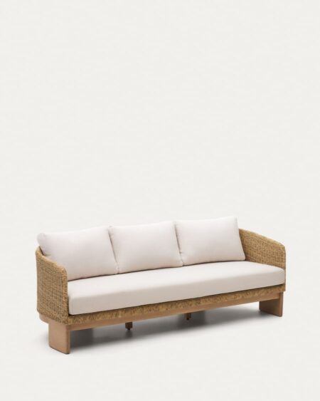 Xoriguer 3-seater sofa in synthetic rattan and solid eucalyptus wood