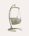Saliga green hanging armchair with base in aluminium