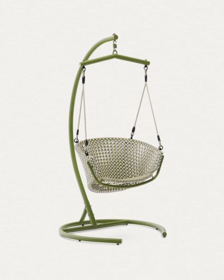 Saliga green hanging armchair with base in aluminium