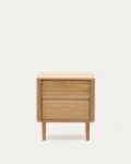 Lenon oak wood and veneer bedside table with 2 drawers