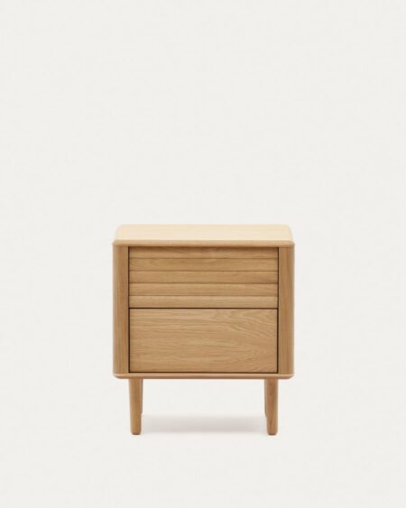 Lenon oak wood and veneer bedside table with 2 drawers